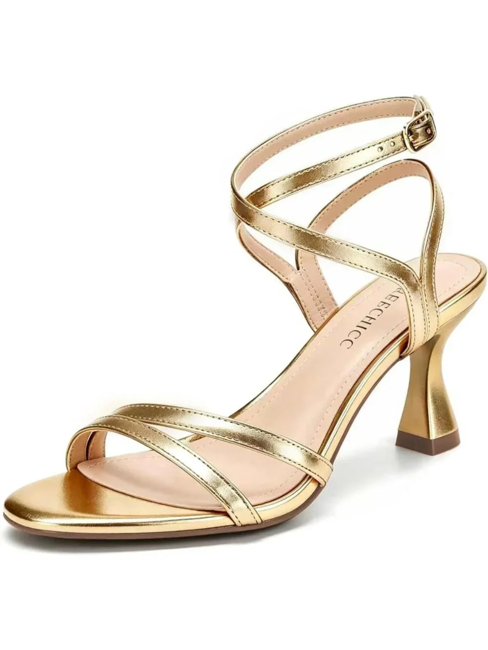 Women's Gold Leather elegant Strappy Heels Sandals Open Toe Ankle Strap Shoes